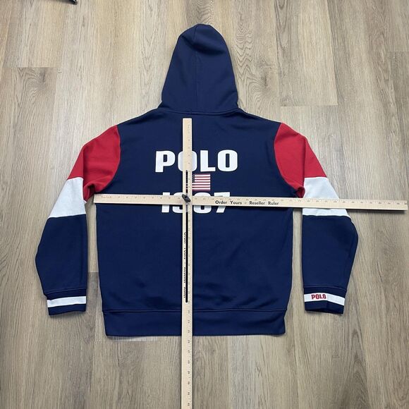 Polo Ralph Lauren Hoodie Mens Large Navy Red White Colorblock 1967 Flag Pony - Picture 10 of 13